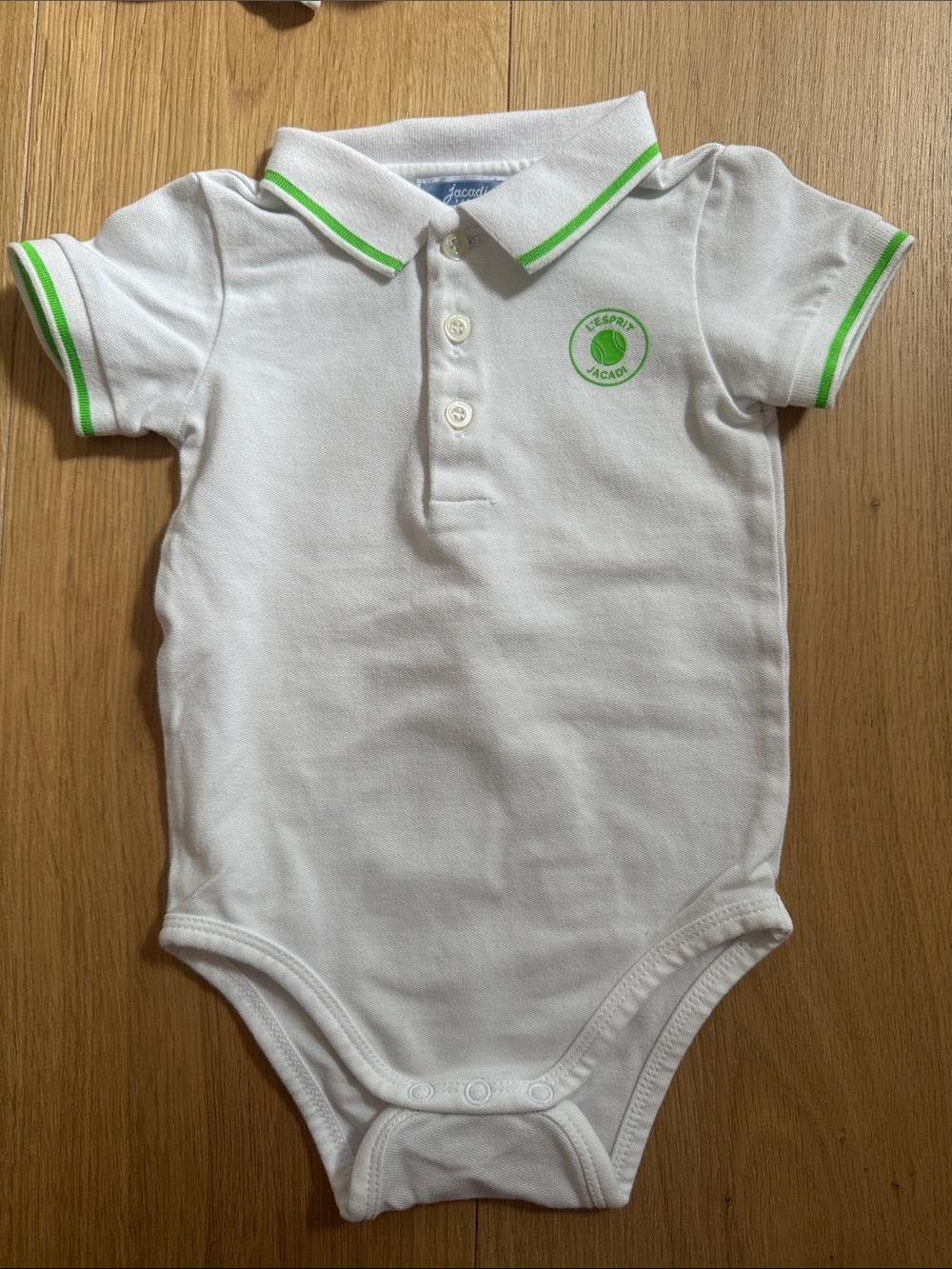 Jacadi White Polo One-Piece with Green Trim